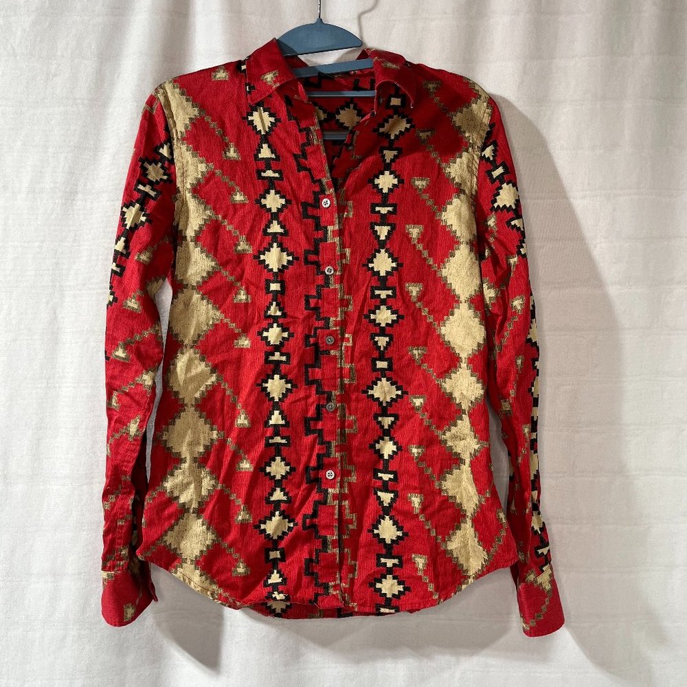 Women's Lauren Ralph Lauren Long Sleeve Button Down Aztec Shirt, Size XS